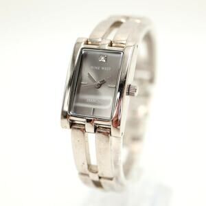 Nine West Diamond Silver Tone Tank Womens 19mm Watch Link Bracelet w New Battery